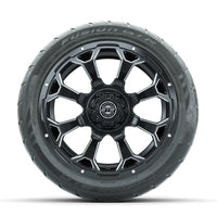 GTW Raven Off-Road Matte Black/Ball Milled 14 in Wheels with 225/40-R14 Fusion GTR Street Tires – Full Set (LIFT REQD)