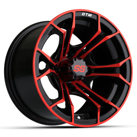 Wheel, Spyder 12x7 Black/Red W/SS Cap