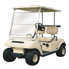 Portable golf car windshield, tan/clear