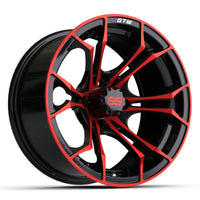 Wheel, Spyder 14x7 Black/Red W/SS Cap