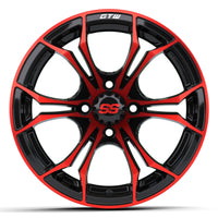 Wheel, Spyder 14x7 Black/Red W/SS Cap