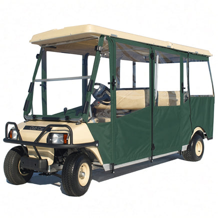 6-Passenger DoorWorks hinged door enclosure in Dark Green (special order color) on Club Car Villager 6