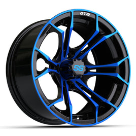 Wheel, Spyder 14x7 Black/Blue W/SS Cap