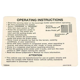 Warning Label Decal. Yamaha G29 Drive 2012-up