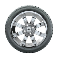 14” GTW Tempest Chrome Wheels with Mamba Golf Cart Street Tires – Set of 4