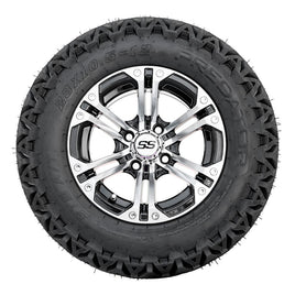 12” GTW Specter Black and Machined Golf Cart Wheels with 22” Timberwolf Mud Tires – Set of 4