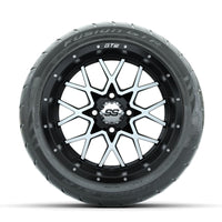 GTW Vortex Machined/Matte Black 14 in Wheels with 225/40-R14 Fusion GTR Street Tires – Full Set (LIFT REQD)