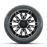 GTW Stellar Machined/Black 14 in Wheels with 225/40-R14 Fusion GTR Street Tires – Full Set (LIFT REQD)