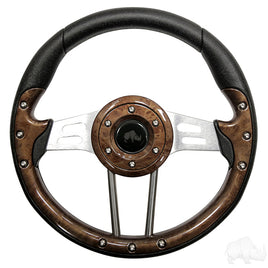 ACC-SW121 - RHOX Steering Wheel, Aviator 4 Woodgrain Grip/Brushed Aluminum Spokes 13" Diameter