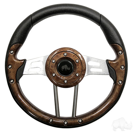 ACC-SW121 - RHOX Steering Wheel, Aviator 4 Woodgrain Grip/Brushed Aluminum Spokes 13" Diameter