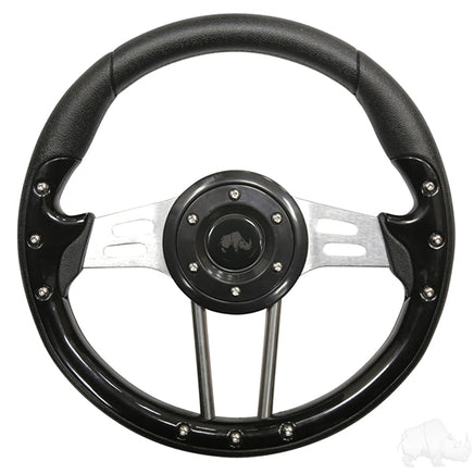 ACC-SW127 - RHOX Steering Wheel, Aviator 4 Black Grip/Brushed Aluminum Spokes 13" Diameter