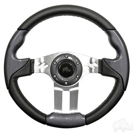 ACC-SW128 - RHOX Steering Wheel, Aviator 5 Carbon Fiber Grip/Brushed Aluminum Spokes 13" Diameter