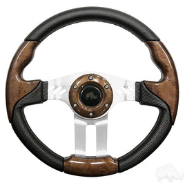 ACC-SW129 - RHOX Steering Wheel, Aviator 5 Woodgrain Grip/Brushed Aluminum Spokes 13" Diameter