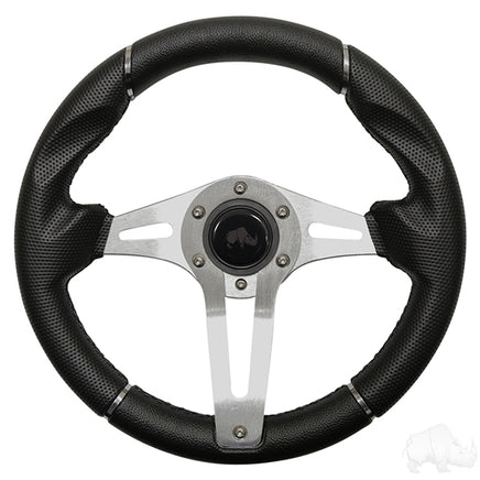 ACC-SW134 - RHOX Steering Wheel, Challenger Black Grip/Brushed Aluminum Spokes 13" Diameter