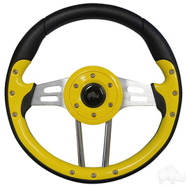 ACC-SW138 - RHOX Steering Wheel, Aviator 4 Yellow Grip/Brushed Aluminum Spokes, 13" Diameter