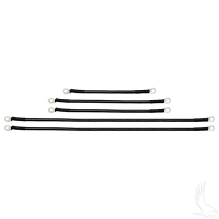 BAT-1026A - Battery Cable SET, Includes (2) 21" (2) 12" (1) 9" 4 gauge, Club Car Tempo, Onward, Prec w/ 8V Batt