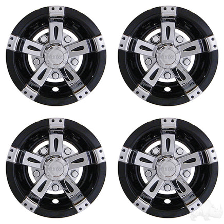 CAP-0048-4 - RHOX Wheel Cover, SET OF 4, 8" Vegas Chrome/Black