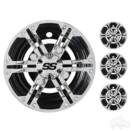 CAP-0061 - Wheel Cover, SET OF 4, 8" Daytona Chrome with Black