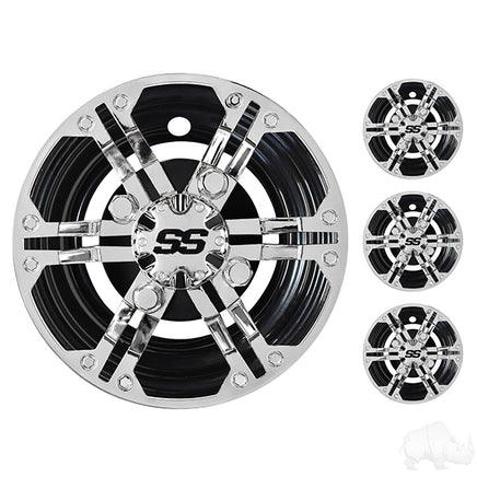 CAP-0061 - Wheel Cover, SET OF 4, 8" Daytona Chrome with Black