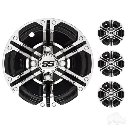 CAP-0063 - Wheel Cover, SET OF 4, 10" Daytona Chrome with Black