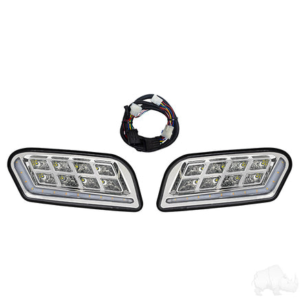 LGT-415L - RHOX LED Headlights w/RGBW Accent Lights and OE Retrofit Harness, Club Car Tempo, 12-48V