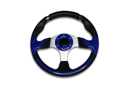 STEERING WHEEL,BLACK AND BLUE,13IN