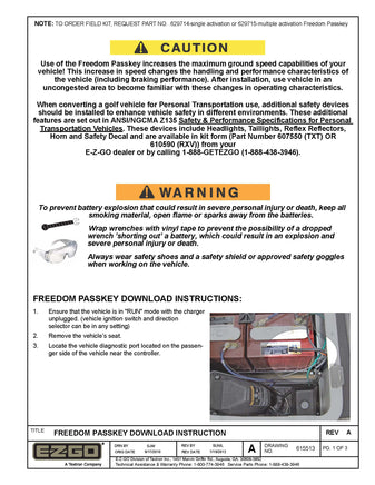INSTRUCTIONS,PASSKEY - EZGO OEM | Canyon Lake Mobile