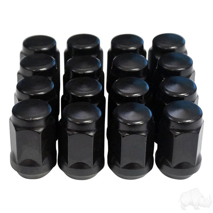 TIR-911S - Lug Nut, BOX OF 16, Flat Black Closed End Standard 1/2"-20, OD 3/4"