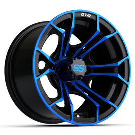 Wheel, Spyder 12x7 Black/Blue W/SS Cap