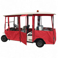 6-Passenger DoorWorks hinged door enclosure in Red (special order color) on E-Z-GO Shuttle 6