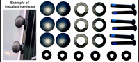 Kandi Kruiser folding windshield hardware kit contents - 6 screws with thread locker, 6 domed caps, 6 large washers and 6 small washers